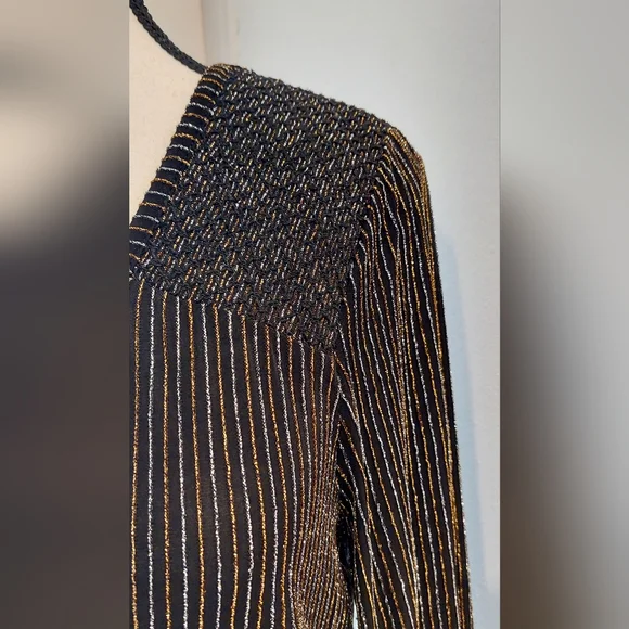 LOFT Silver Ribbed Blouse with Long Sleeves - Picture 2 of 8